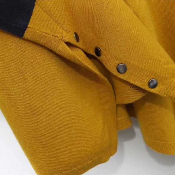 Jones New York Turtle Neck Dolman Sleeve Top - Yellow/Blue/Gray - Button Detail - Picture 2 of 6